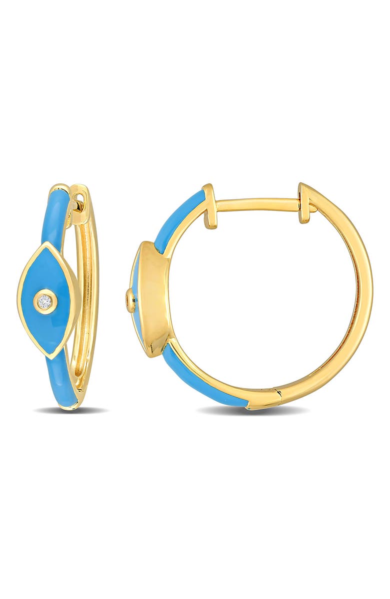 DELMAR Gold Plated Created White Sapphire Evil Eye Hoop Earrings, Main, color, Blue