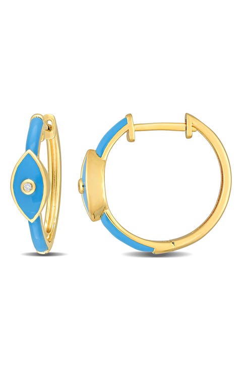Gold Plated Created White Sapphire Evil Eye Hoop Earrings
