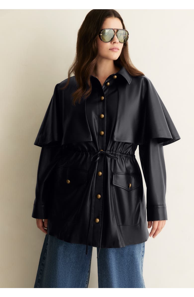June + Vie Faux Leather Cape Jacket, Alternate, color, Black Onyx
