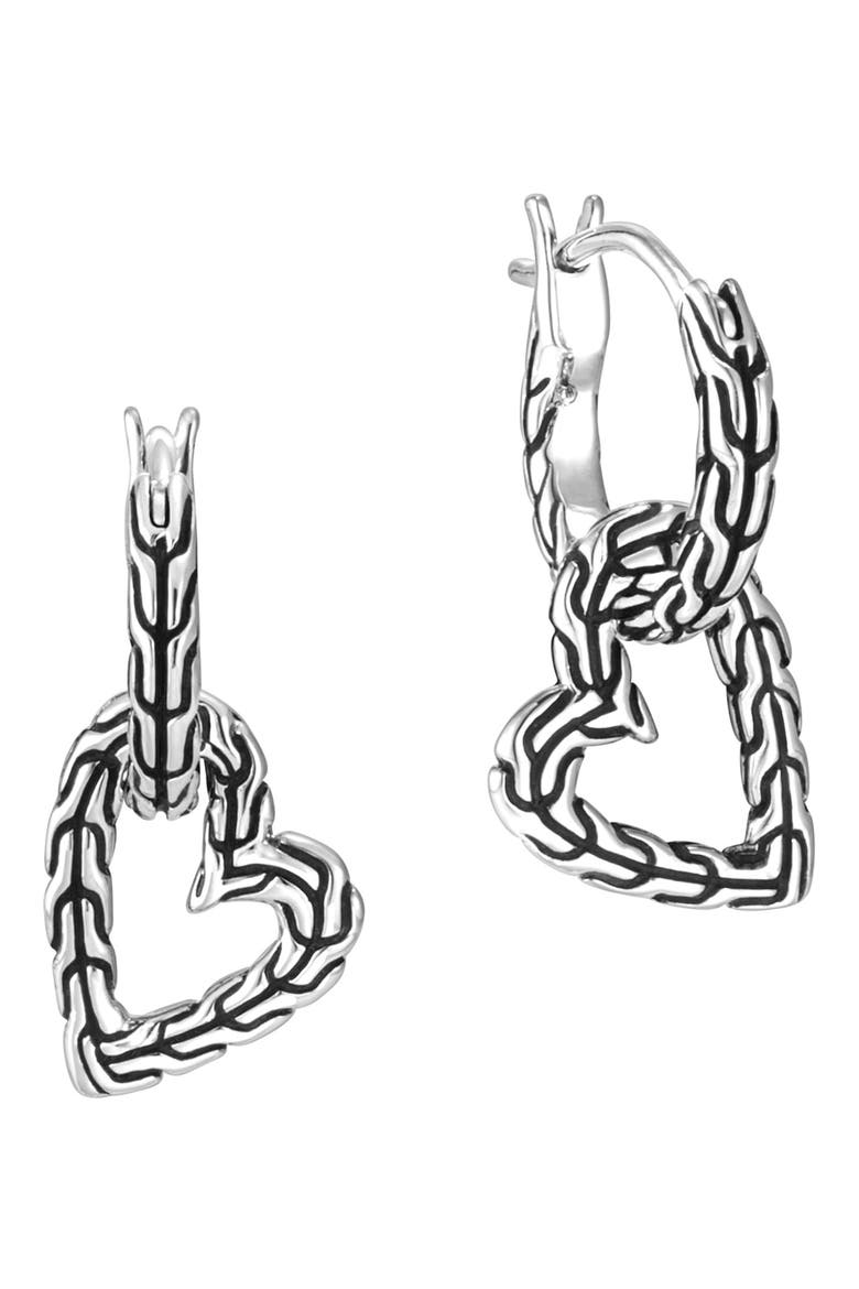 Classic Chain Sterling Silver Heart & Huggie Hoop Earrings, Main, color, SILVER