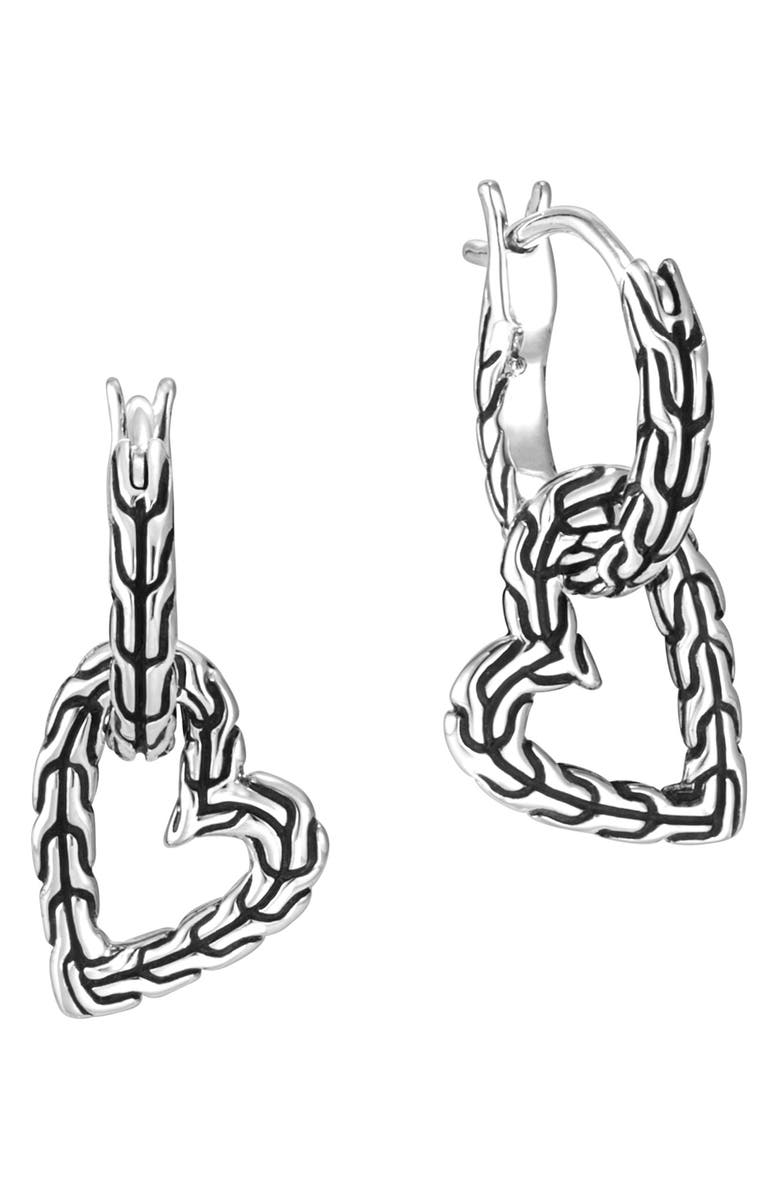 John Hardy Classic Chain Sterling Silver Heart & Huggie Hoop Earrings, Main, color, 