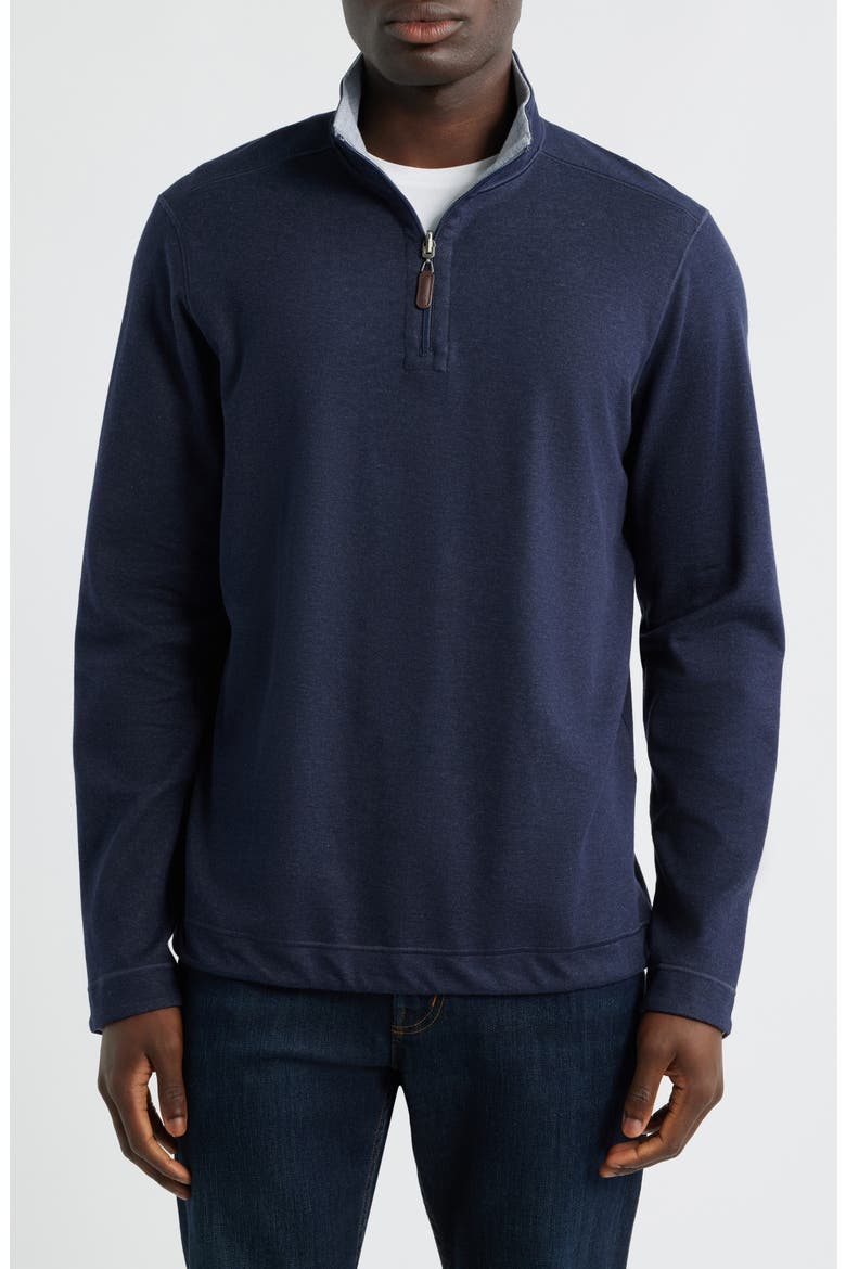 Icon Reversible Cotton Blend Quarter Zip Pullover, Main, color, NAVY/ STORM