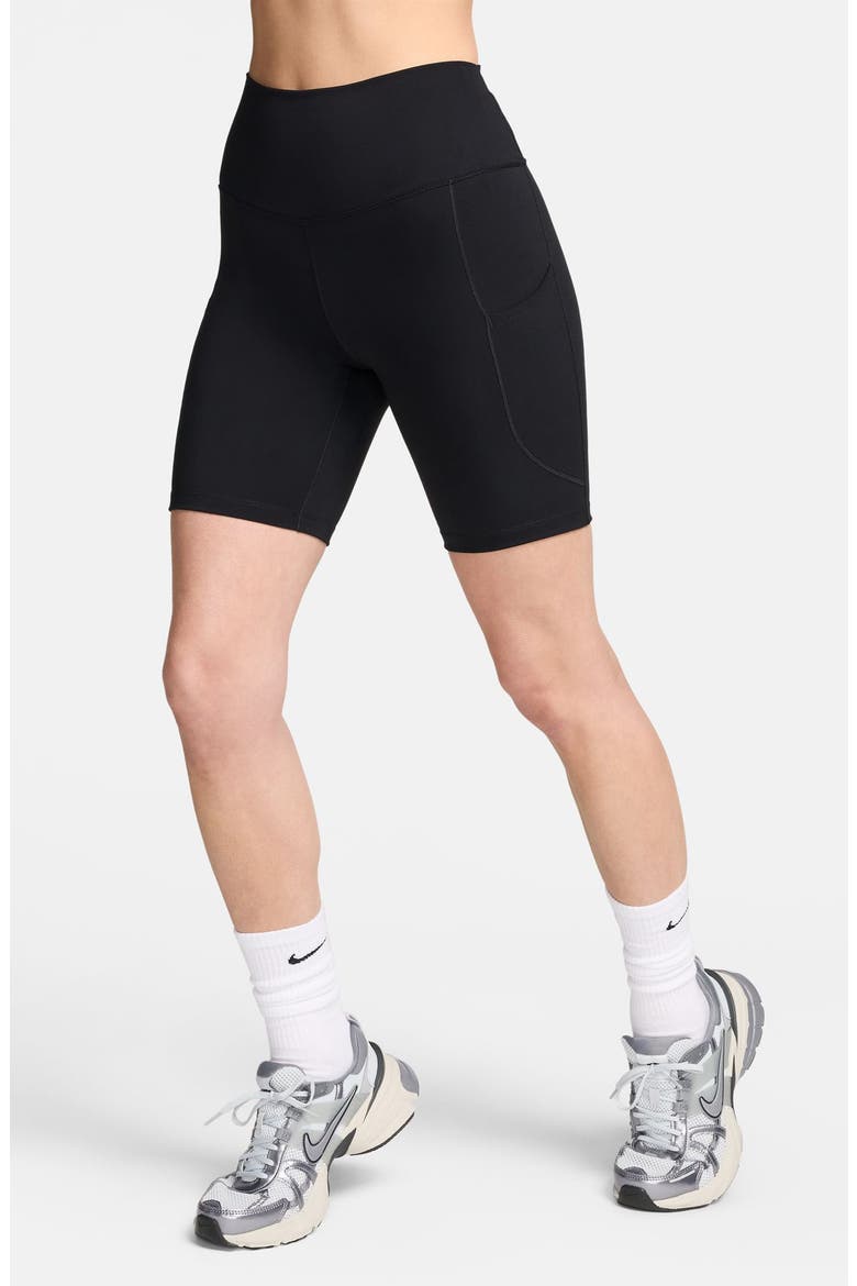 One 8-Inch High Waist Biker Shorts, Main, color, 010 BLACK/BLACK