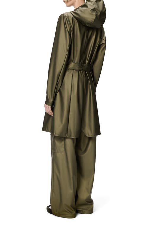 Rains Curve Waterproof Belted Jacket In Green