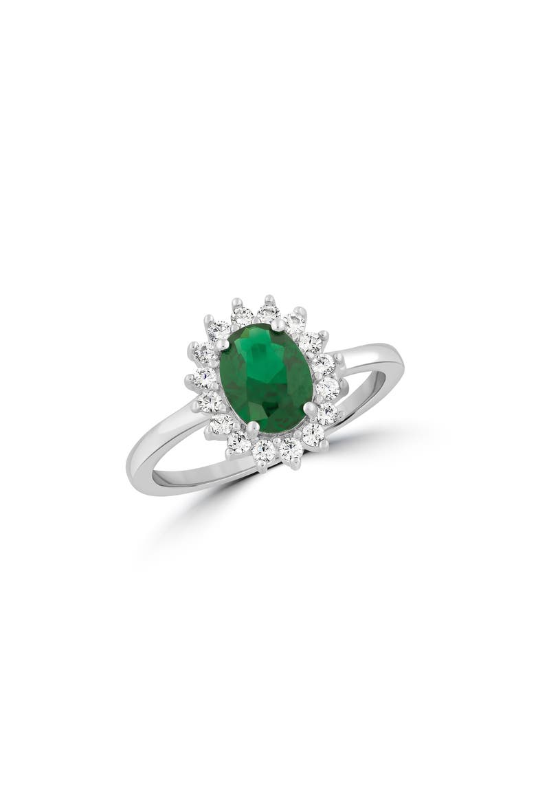 Oval Cubic Zirconia Halo Ring, Main, color, GREEN