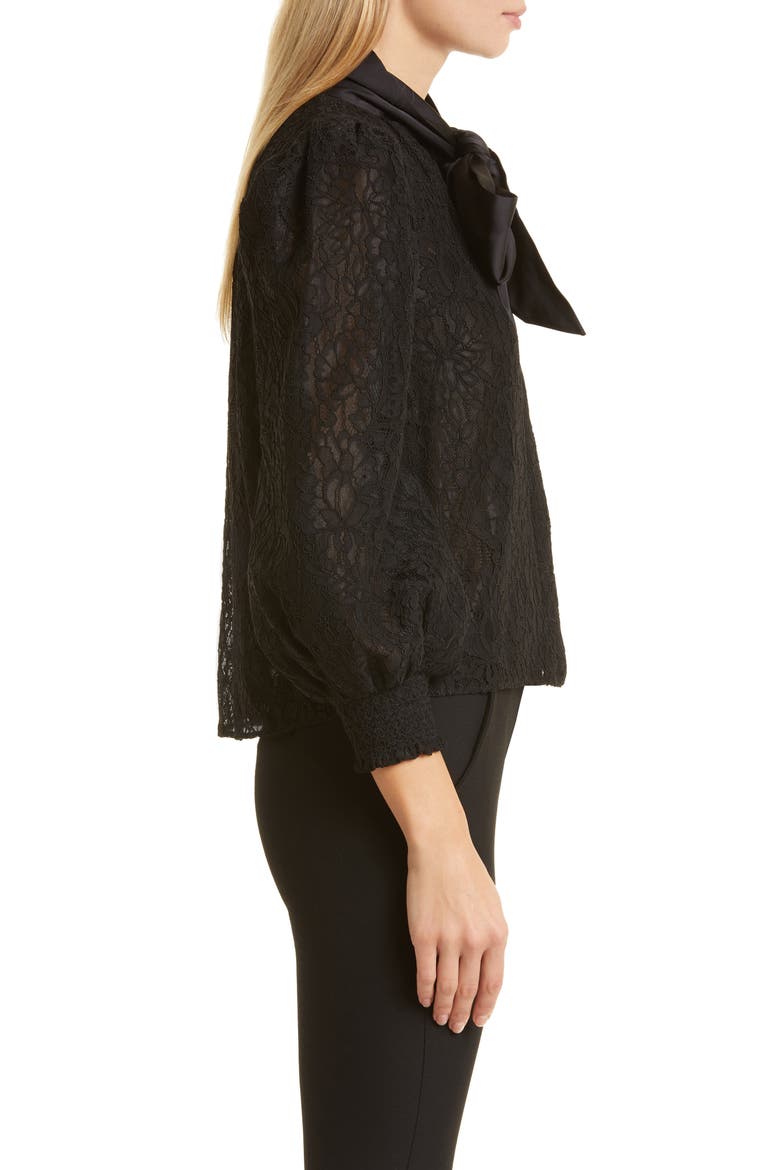 Brentley Tie Neck Lace Blouse, Alternate, color, BLACK