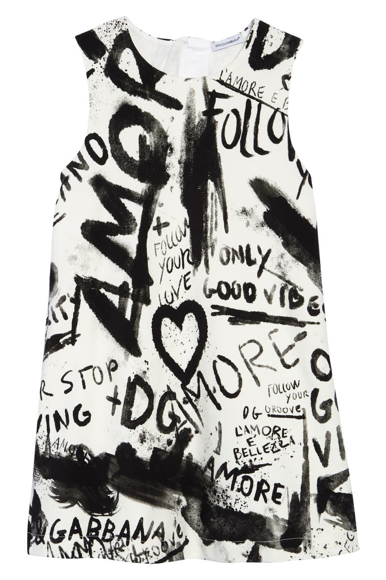 Kids' Graffiti Print Dress, Main, color, WHITE GRAF