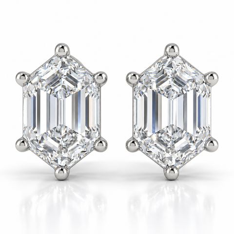 Certified 1ct Tw Long Hexagon Diamond Studs 14k Gold Earrings Lab Grown