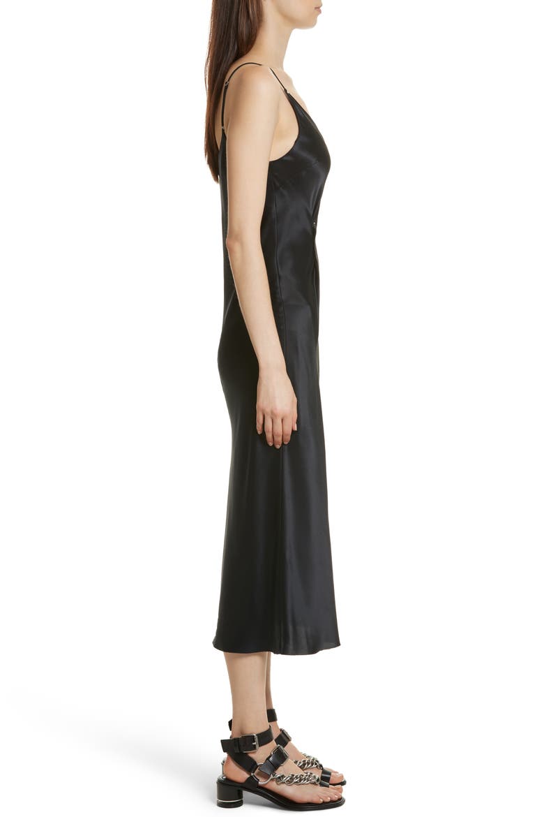 T by Alexander Wang Silk Charmeuse Slipdress, Alternate, color, BLACK