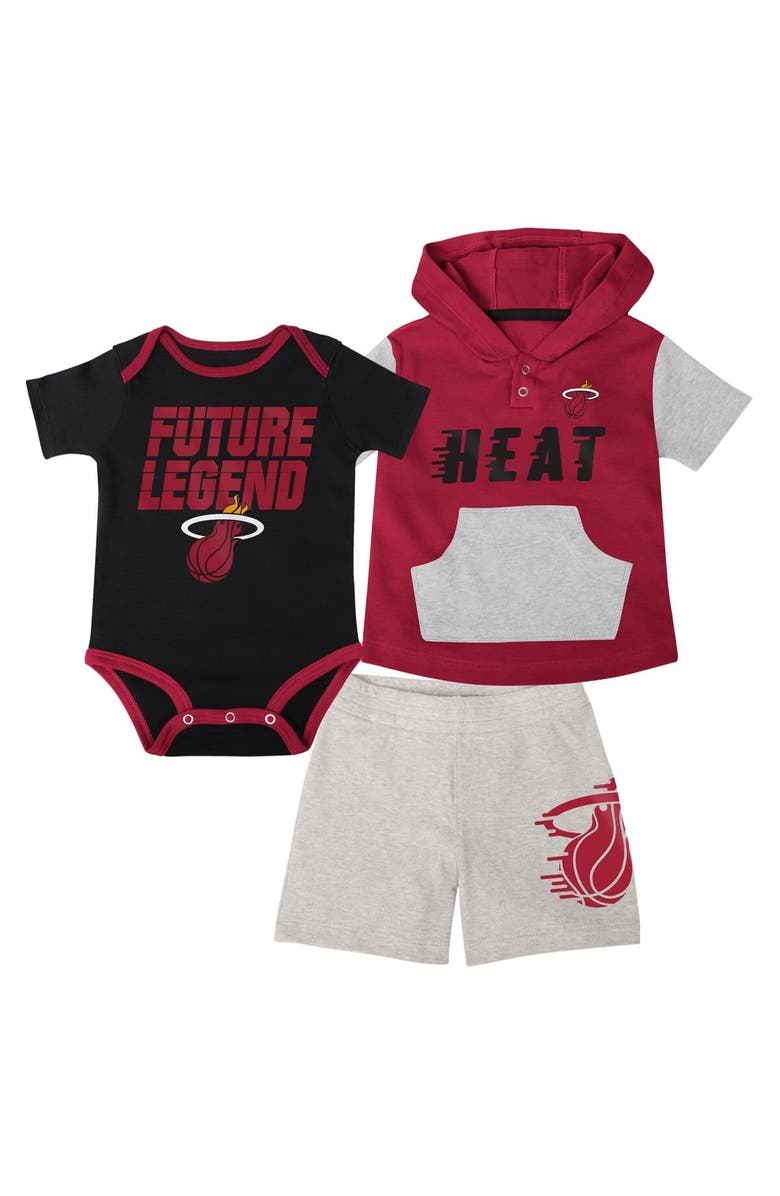 Outerstuff Infant Black/Red/Gray Miami Heat Bank Shot Bodysuit, Hoodie T-Shirt & Shorts Set, Alternate, color, 