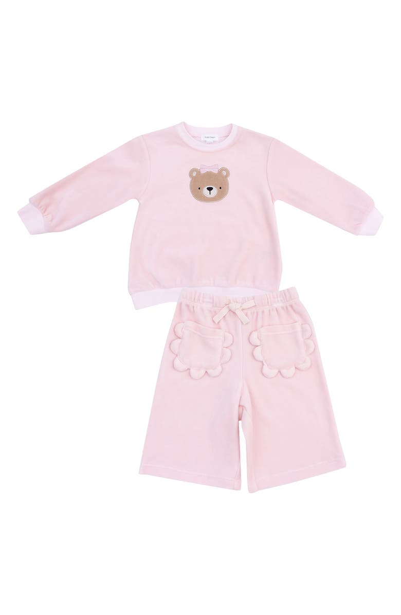 Angel Dear Kids' Velour Teddy Bear Shirt & Sweatpants Set, Main, color, Veiled Pink