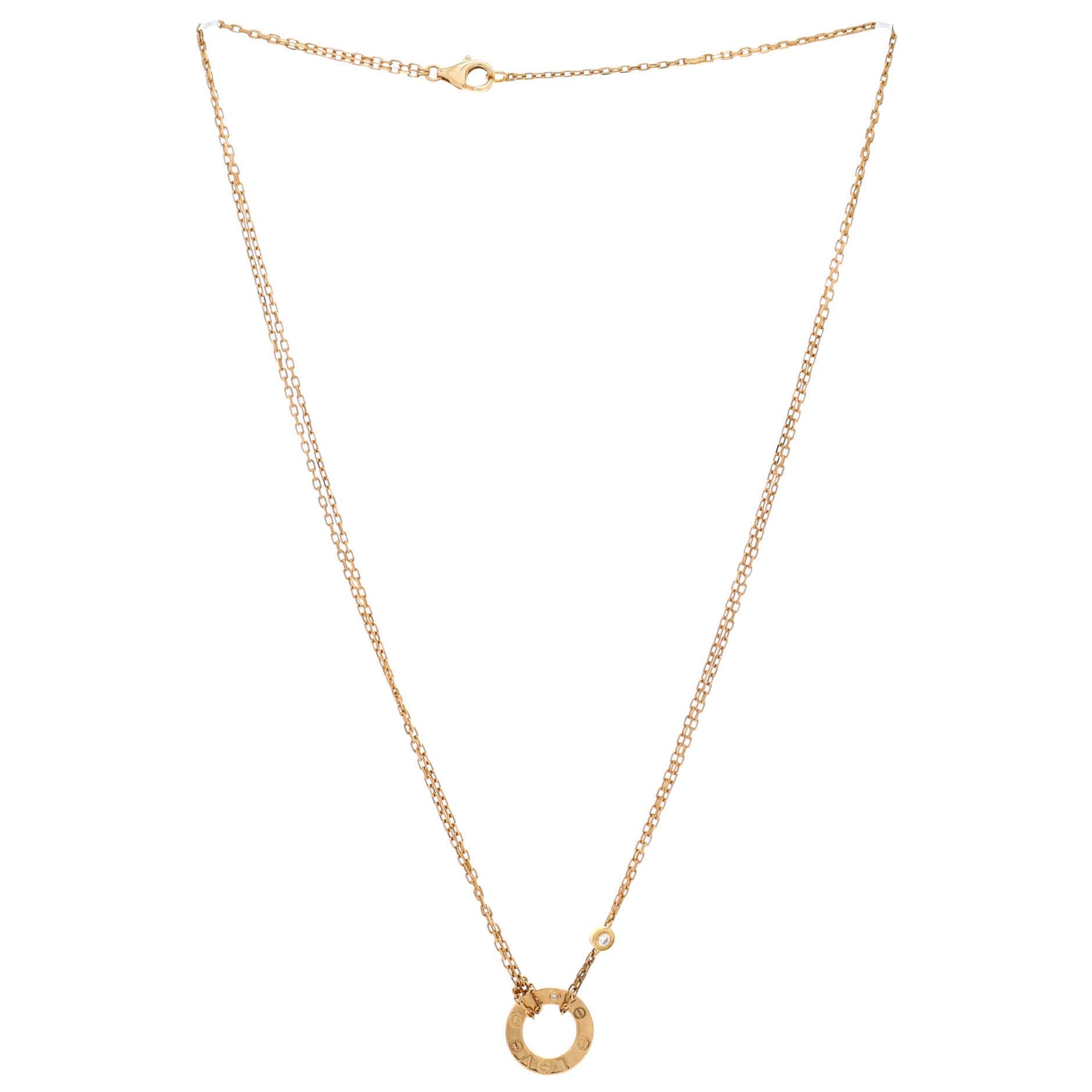 2 Diamonds Love Pendant Necklace 18K Yellow Gold and Diamonds, Alternate, color, Metallic Gold