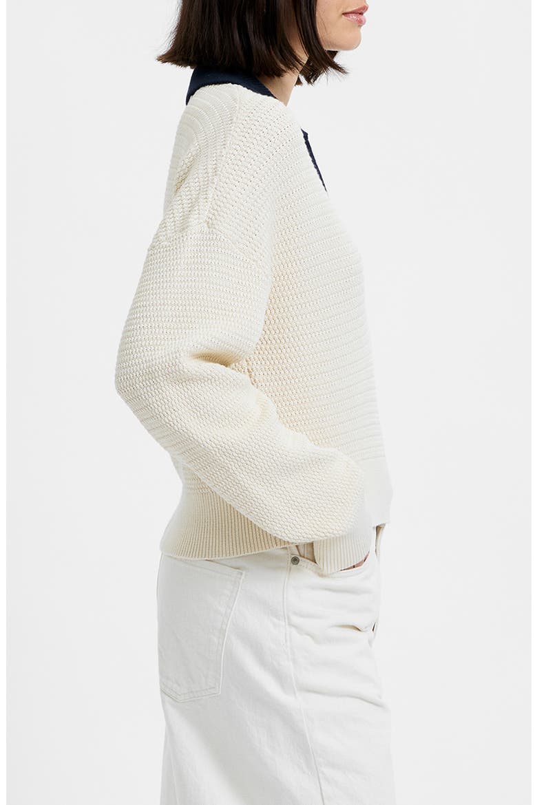 Mozart Contrast Johnny Collar Knit Top, Alternate, color, ECRU-MARINE