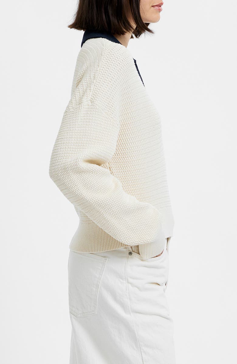 French Connection Mozart Contrast Johnny Collar Knit Top, Alternate, color, Ecru-Marine