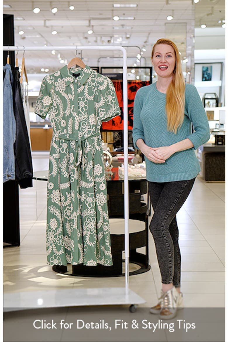 Camile Embroidered Tie Waist Midi Shirtdress video