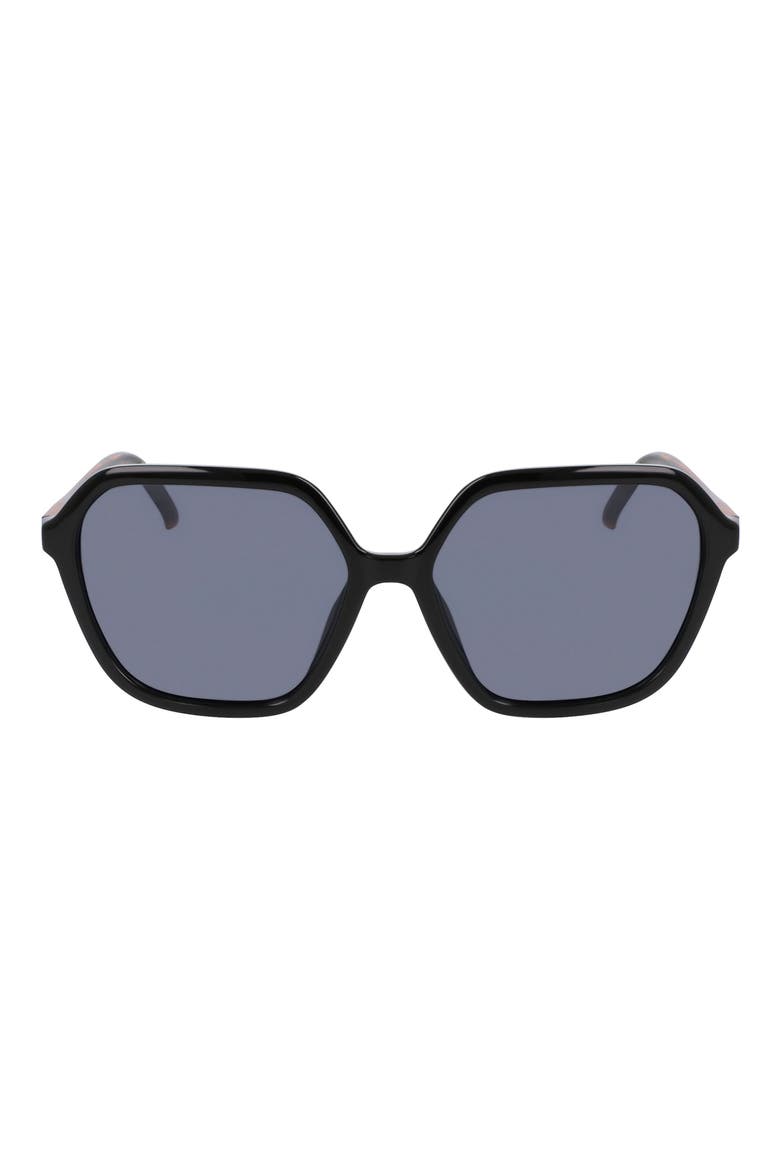 57mm Modified Rectangular Sunglasses, Main, color, BLACK