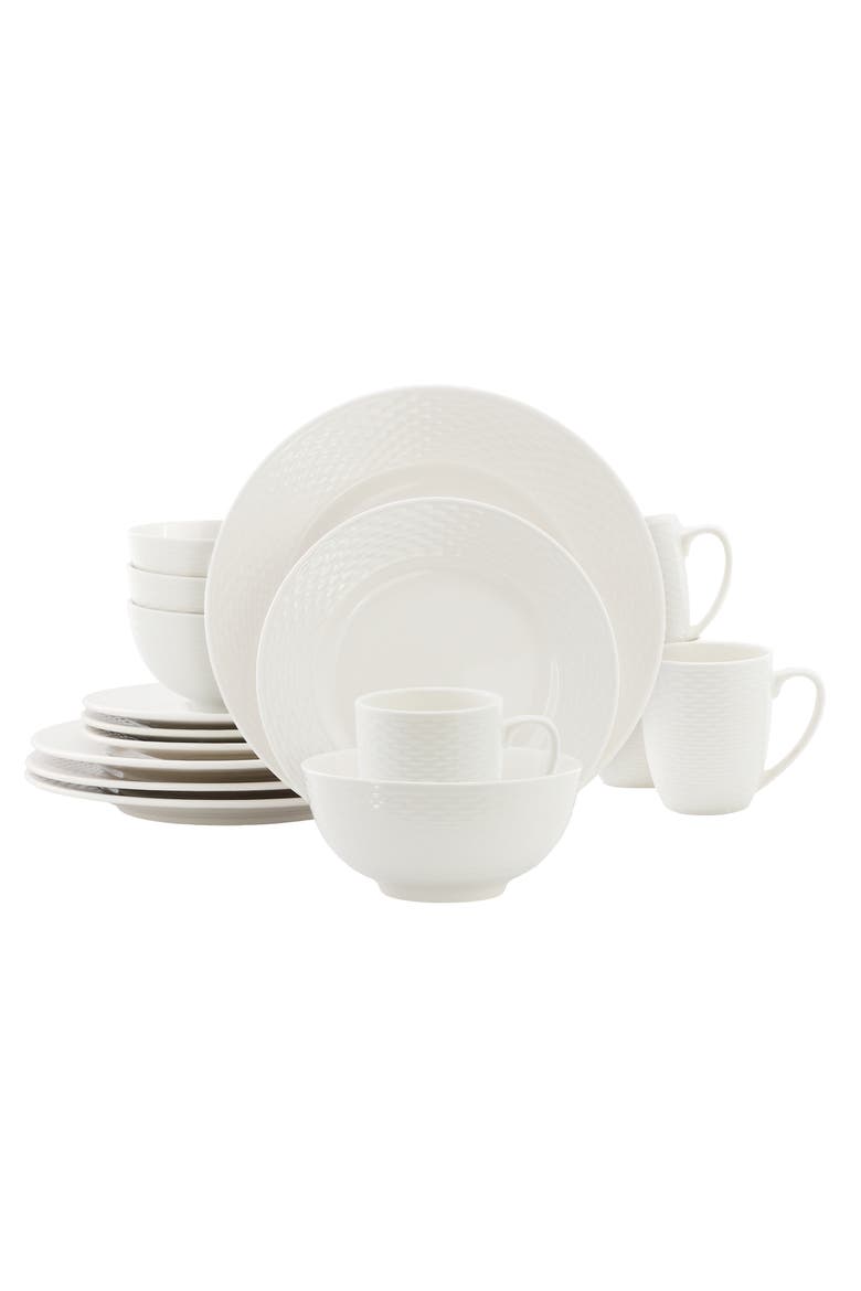 Ophelia 16 Piece Stoneware Dinnerware Set in White, Main, color, White