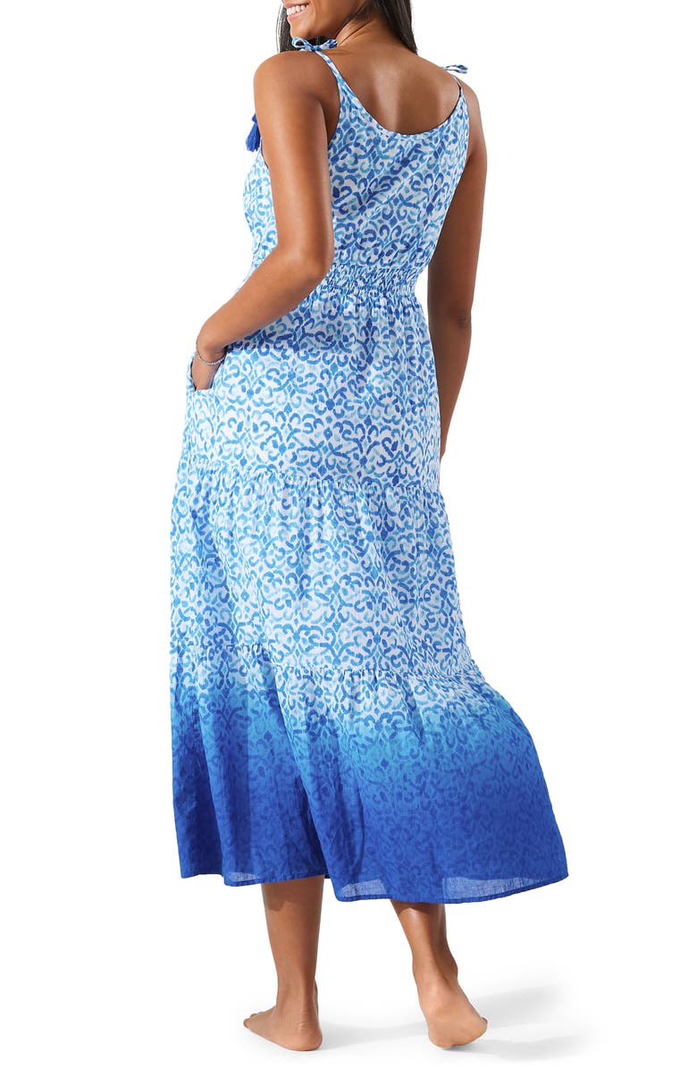 Tommy Bahama Scrolls Print Tie Shoulder Cotton Dress, Alternate, color, Beaming Blue