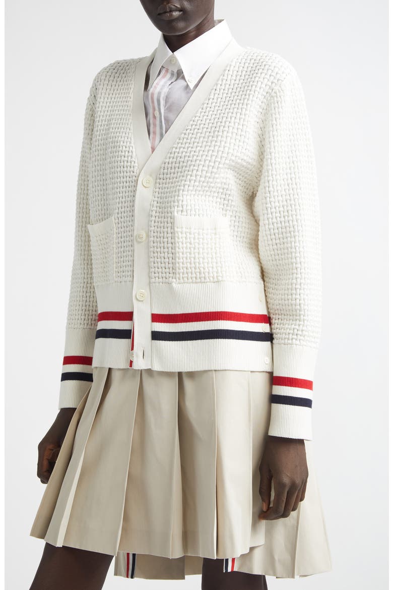 Float Ripple Stitch Cotton Cardigan, Alternate, color, WHITE