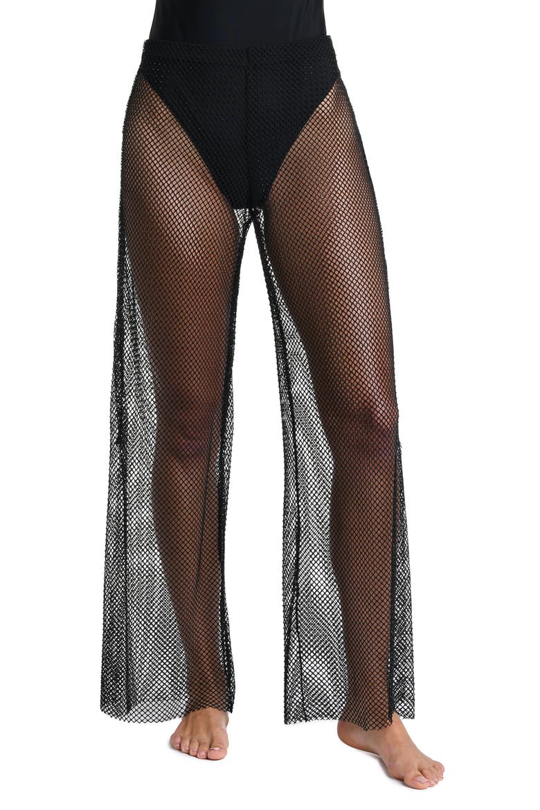 Noemi Wide Leg Mesh Cover-Up Pants, Main, color, BLACK