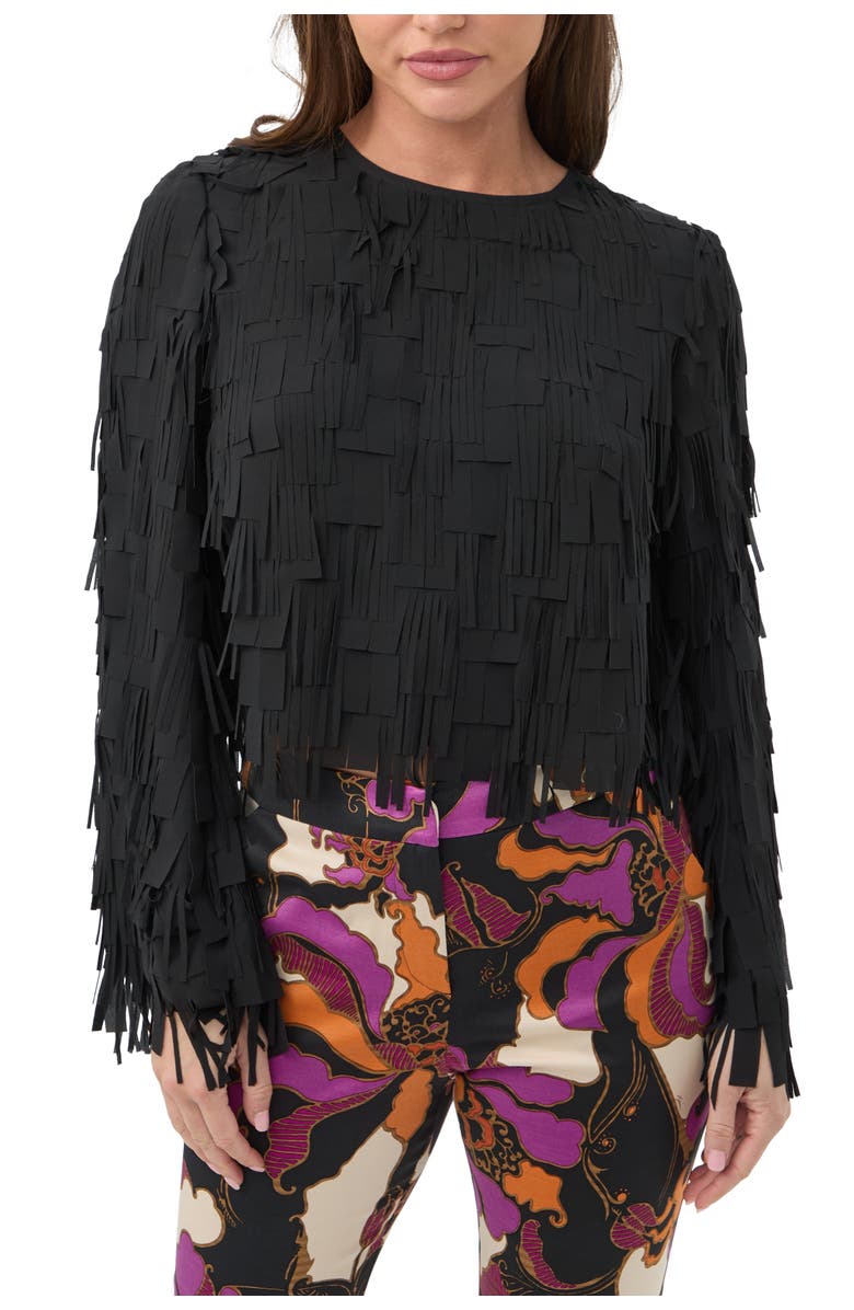 Trina Turk Chinaberry Fringe Top, Main, color, Black