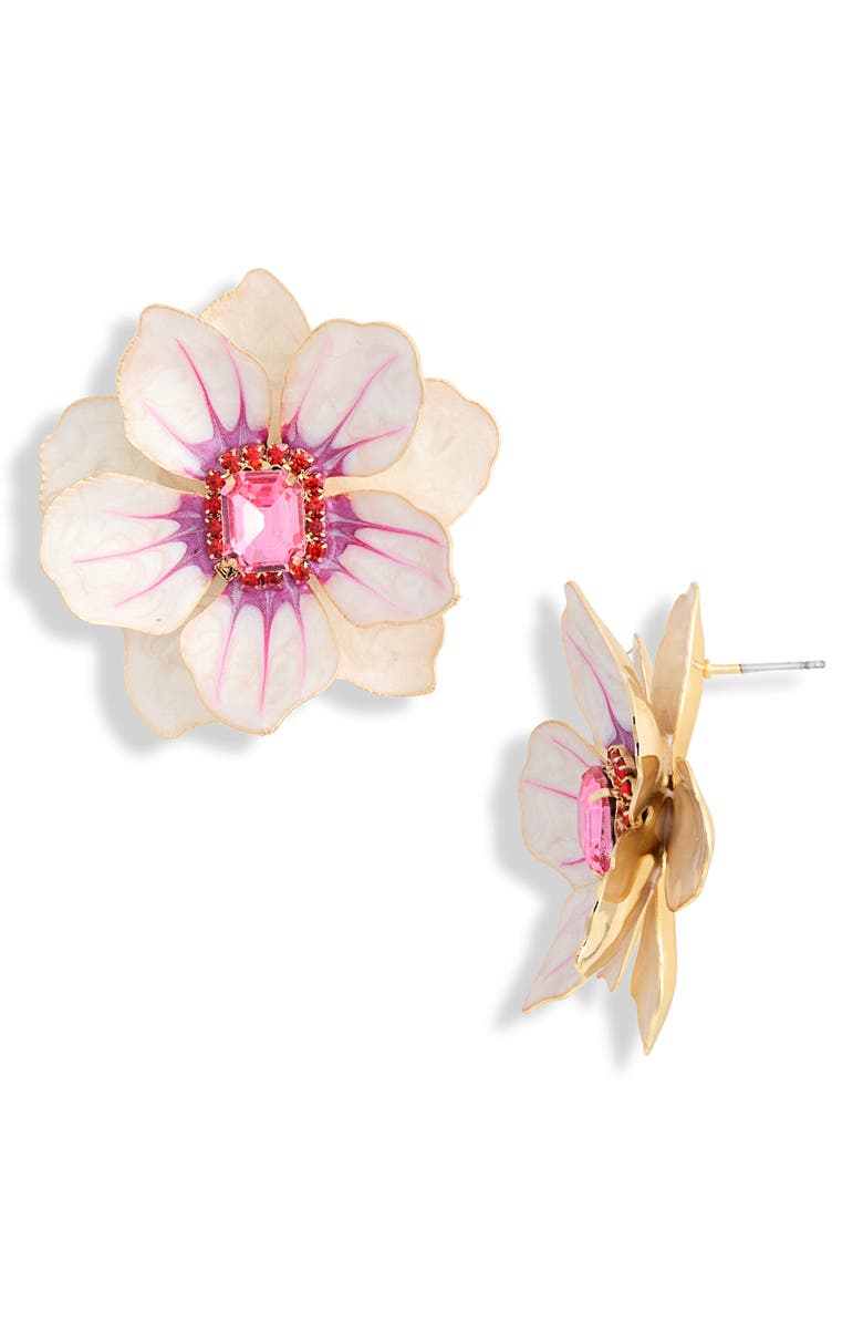 NATASHA Flower Stud Earrings, Main, color, White/ Fuchsia