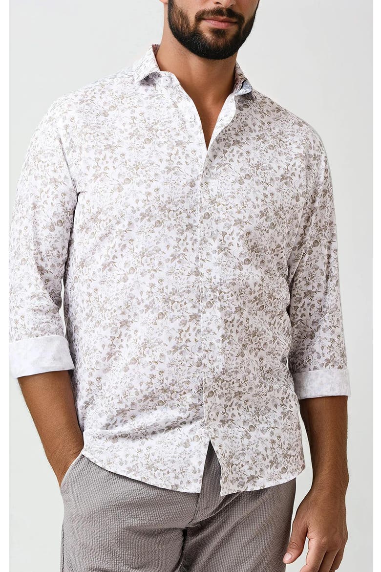 Linen Floral Print LS Button-Up Shirt, Alternate, color, Beige