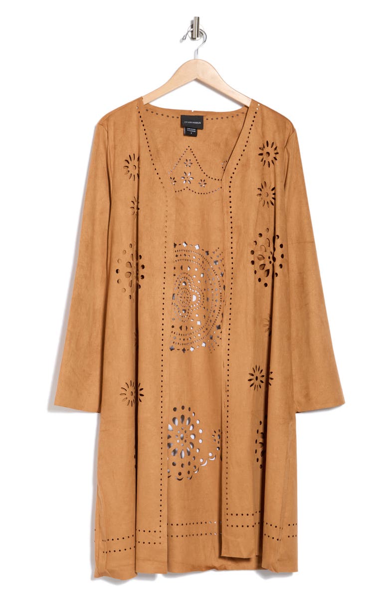 Forgotten Grace Lasercut Long Sleeve Duster, Alternate, color, Camel