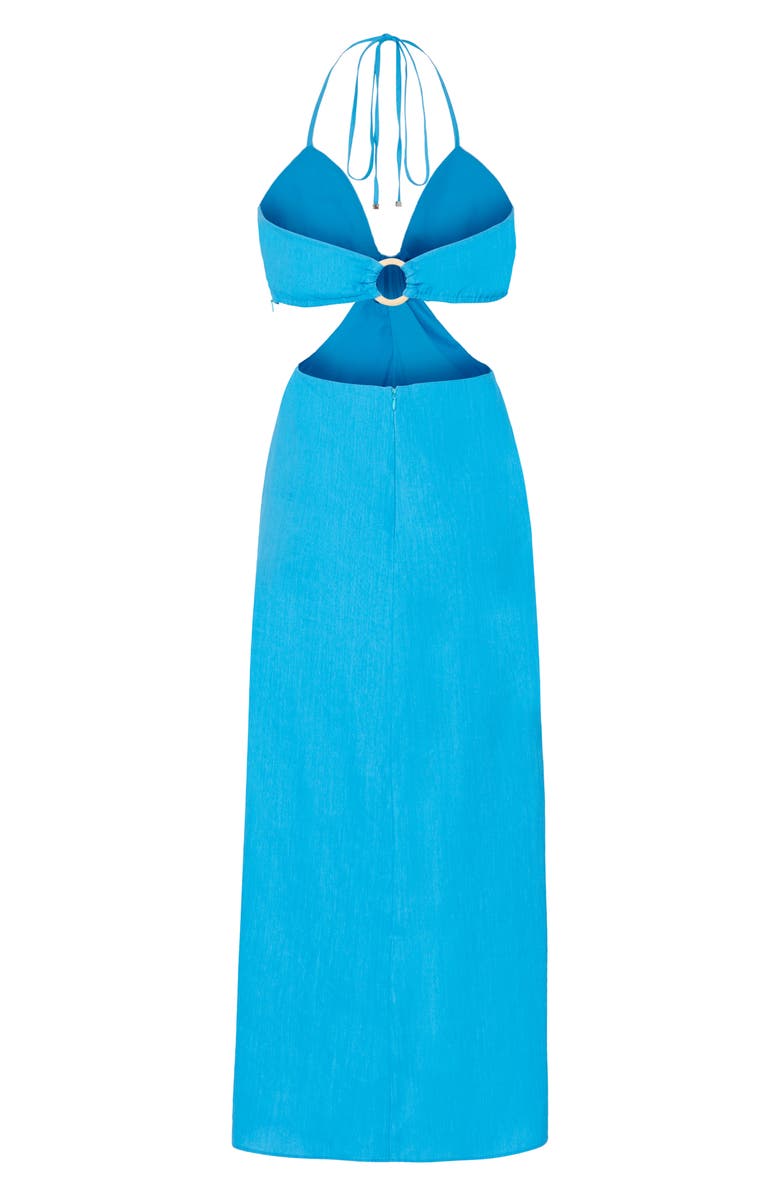 Milly Oda Cutout Linen Blend Halter Midi Dress, Alternate, color,