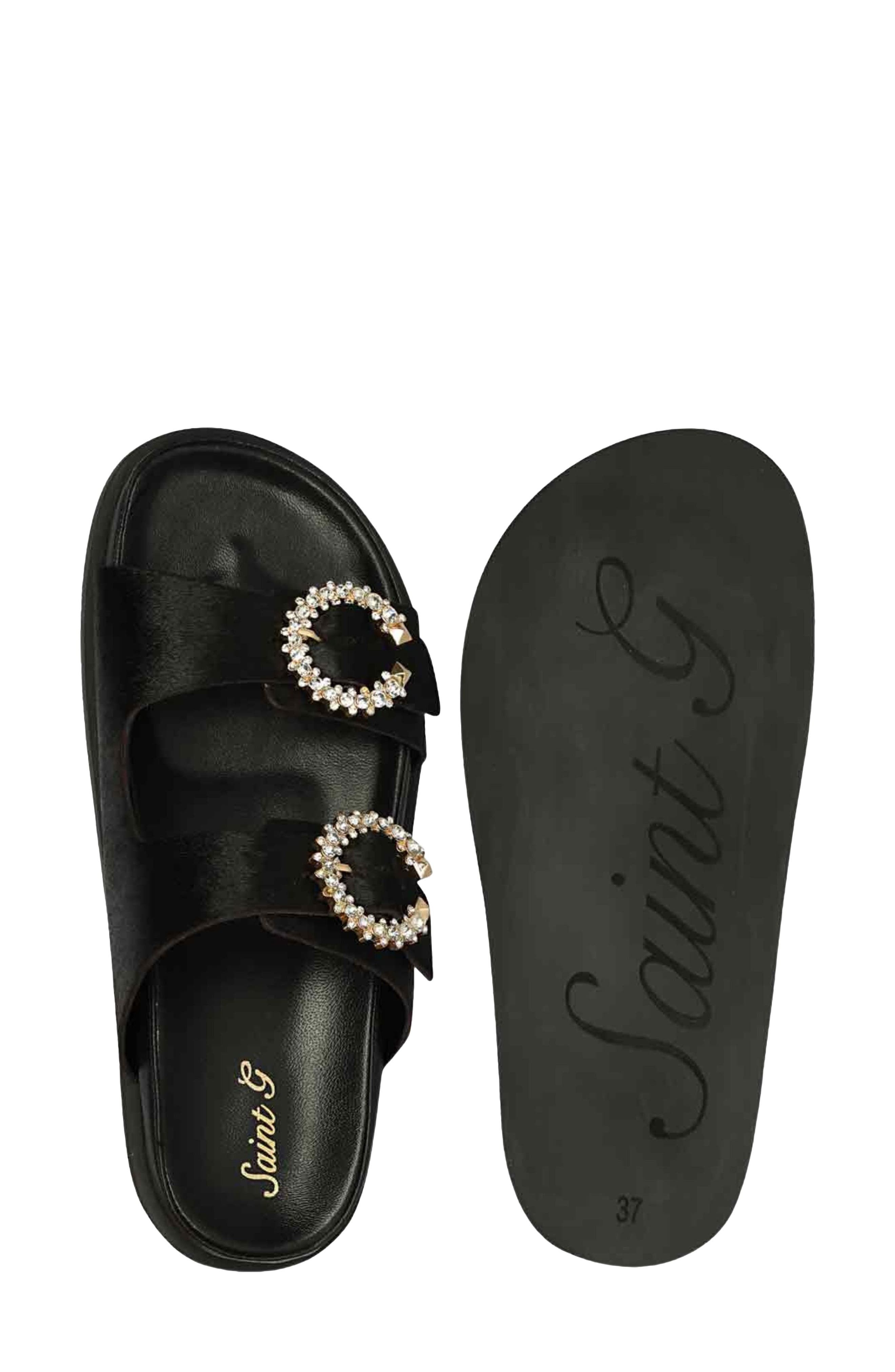 SAINT G Ishie Genuine Calf Hair Slide Sandal, Alternate, color, Black