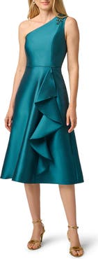 Adrianna Papell Embellished One-Shoulder Mikado Cocktail Dress