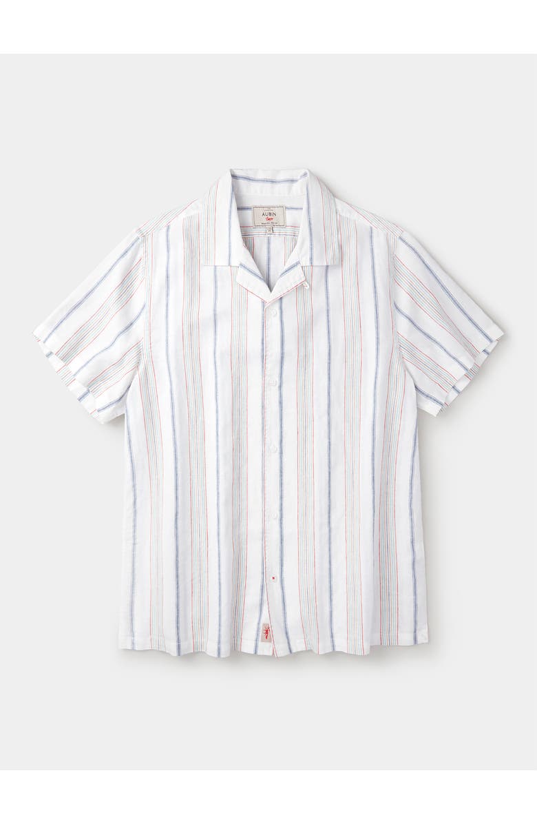 Aubin Abbey Cuban Collar Short Sleeved Shirt, Alternate, color, White Mix Stripe