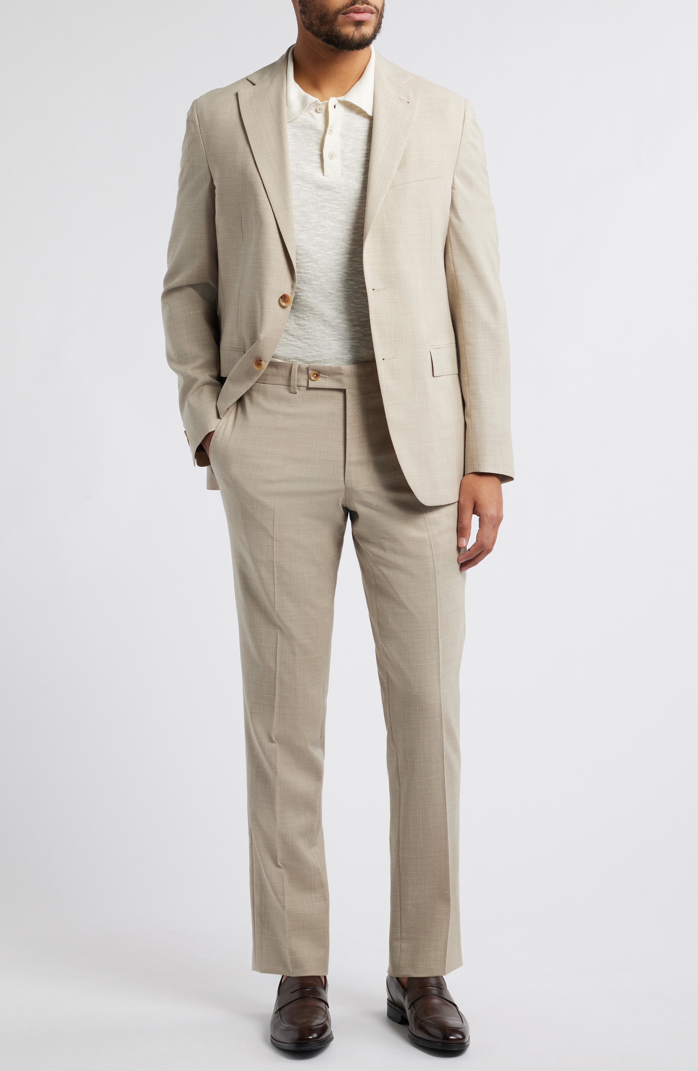 Jack Victor Midland Tan Slub Stretch Wool & Silk Blend Suit