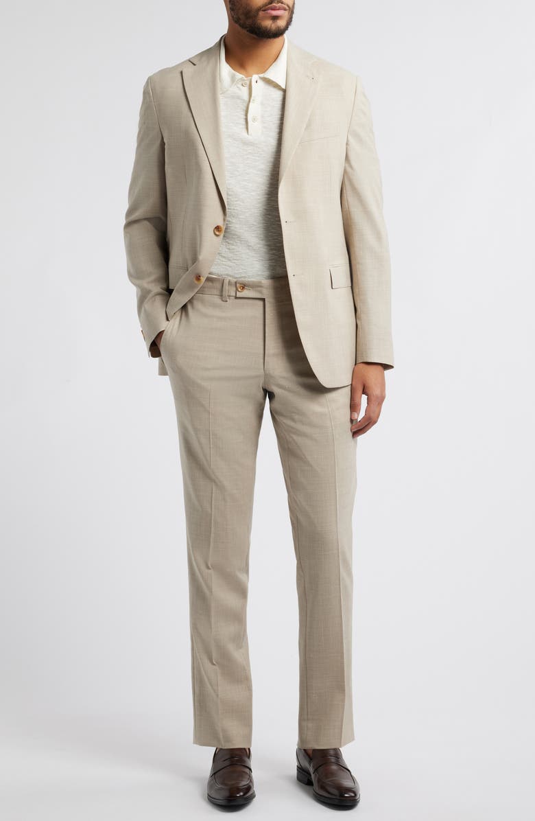 Jack Victor Midland Tan Slub Stretch Wool & Silk Blend Suit, Main, color, Tan