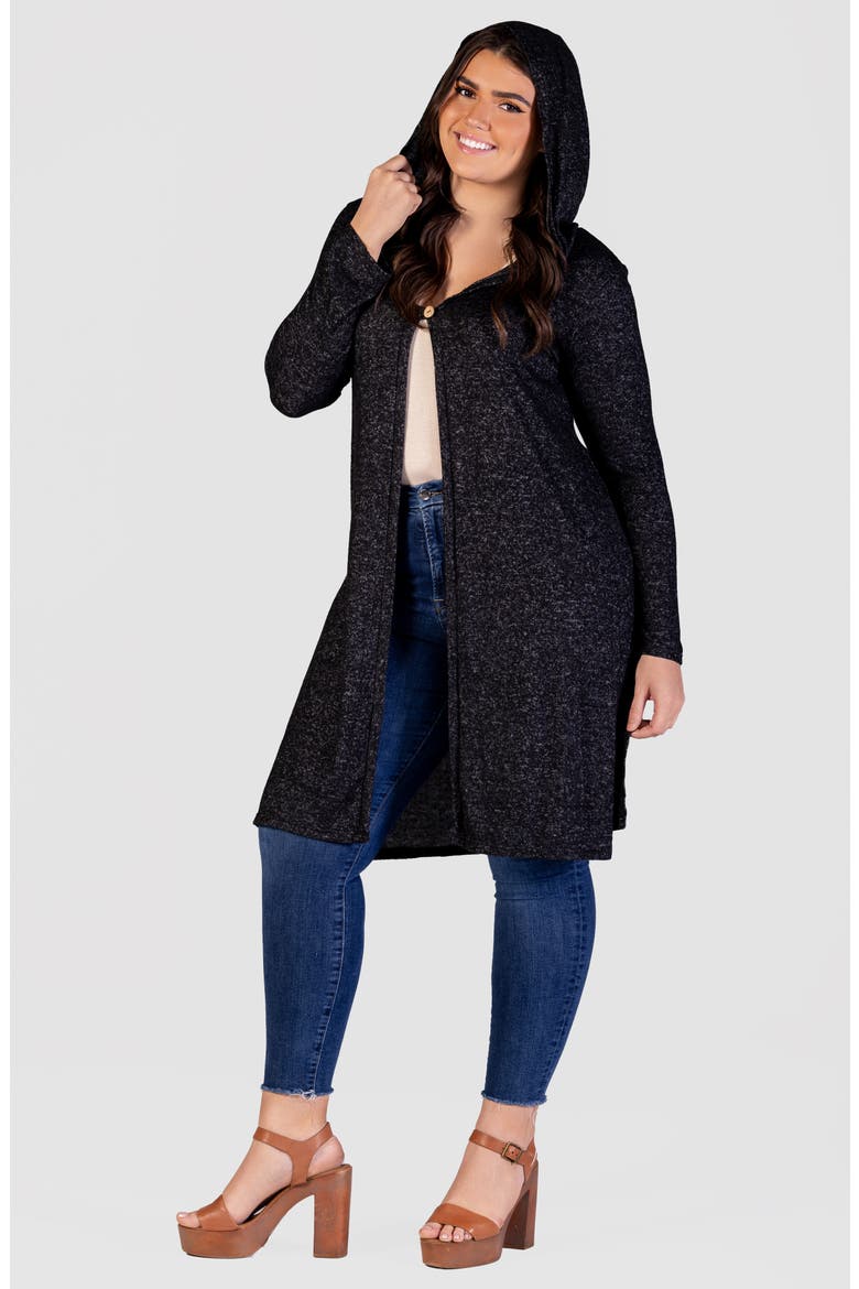 Hooded Long Knit Jacket, Alternate, color, BLACK