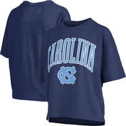 PRESSBOX Women's Pressbox Navy North Carolina Tar Heels Nelson Arch Over Logo Waist Length Oversized Slub T-Shirt