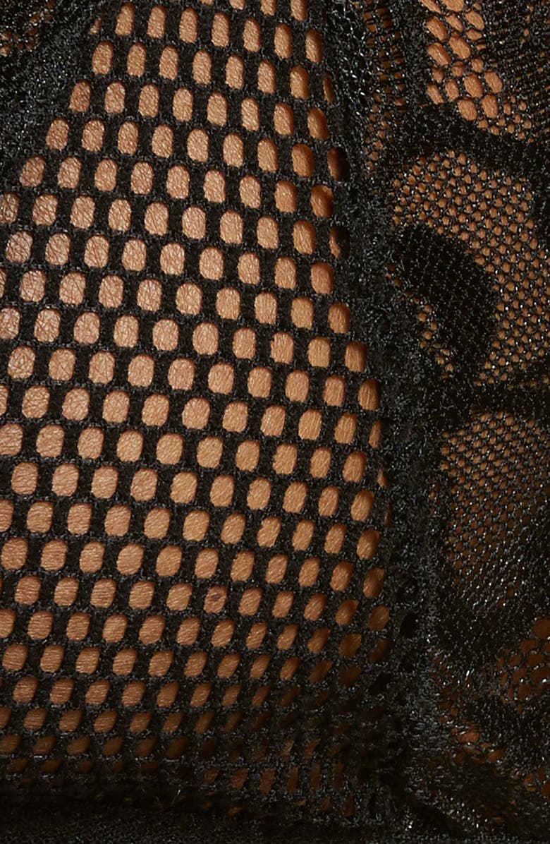 Mapale Lace & Mesh Bralette, Thong & Garter Belt Set, Alternate, color, 