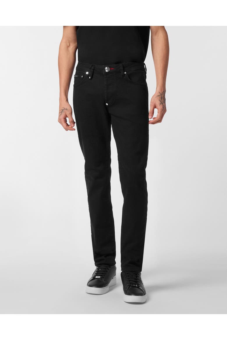 Denim Trousers Super Straight Cut Skulls Men, Main, color, SummerNight