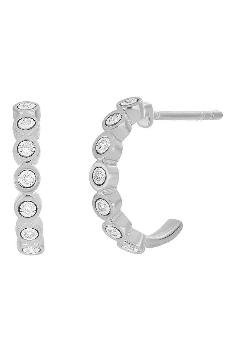 Bezel Set Diamond Hoop Earrings - 0.04ct., Main, color, 14K WHITE GOLD