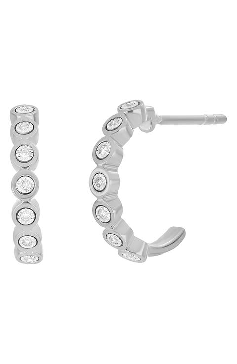 Bezel Set Diamond Hoop Earrings - 0.04ct.