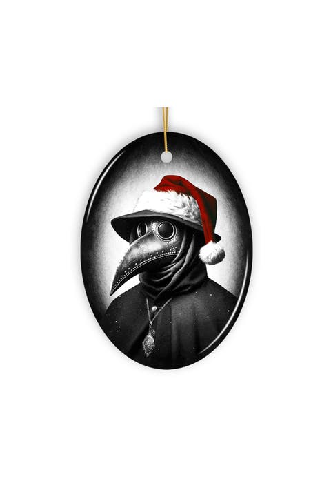 Plague Doctor Santa Hat Oval Ceramic Ornament