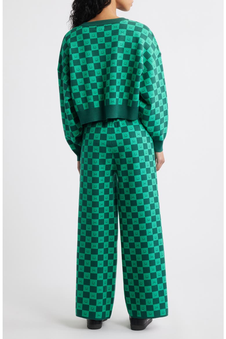 Lots of Feelings Checkerboard Knit Sweater & Wide Leg Pants Set, Alternate, color, GREEN CHECK