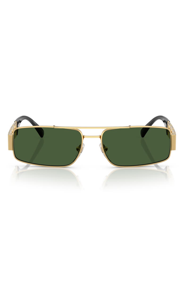 Versace 60mm Rectangular Sunglasses, Main, color, Gold / Dark Green