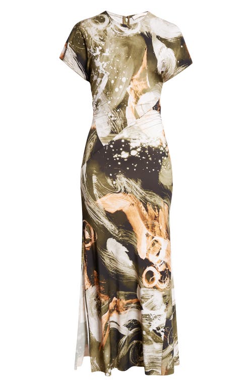 Jason Wu Collection Brushstroke Print Cap Sleeve Jersey Midi Dress In Green