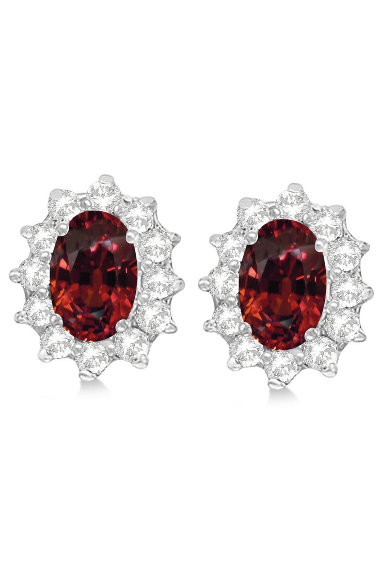 Oval Garnet & Diamond Accented Earrings 14k, Alternate, color, 2.05ct/White Gold