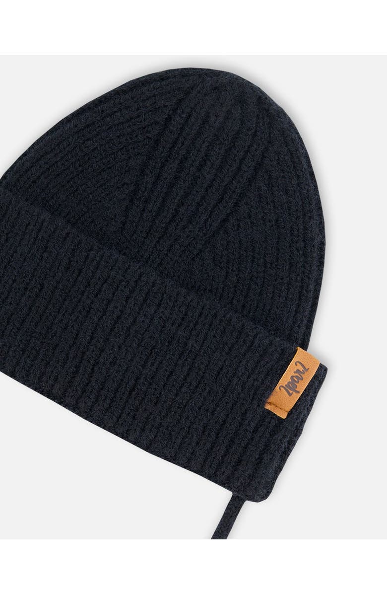 Deux par Deux Baby Unisex Mid-Season Knit Hat With Strings Black, Alternate, color, 