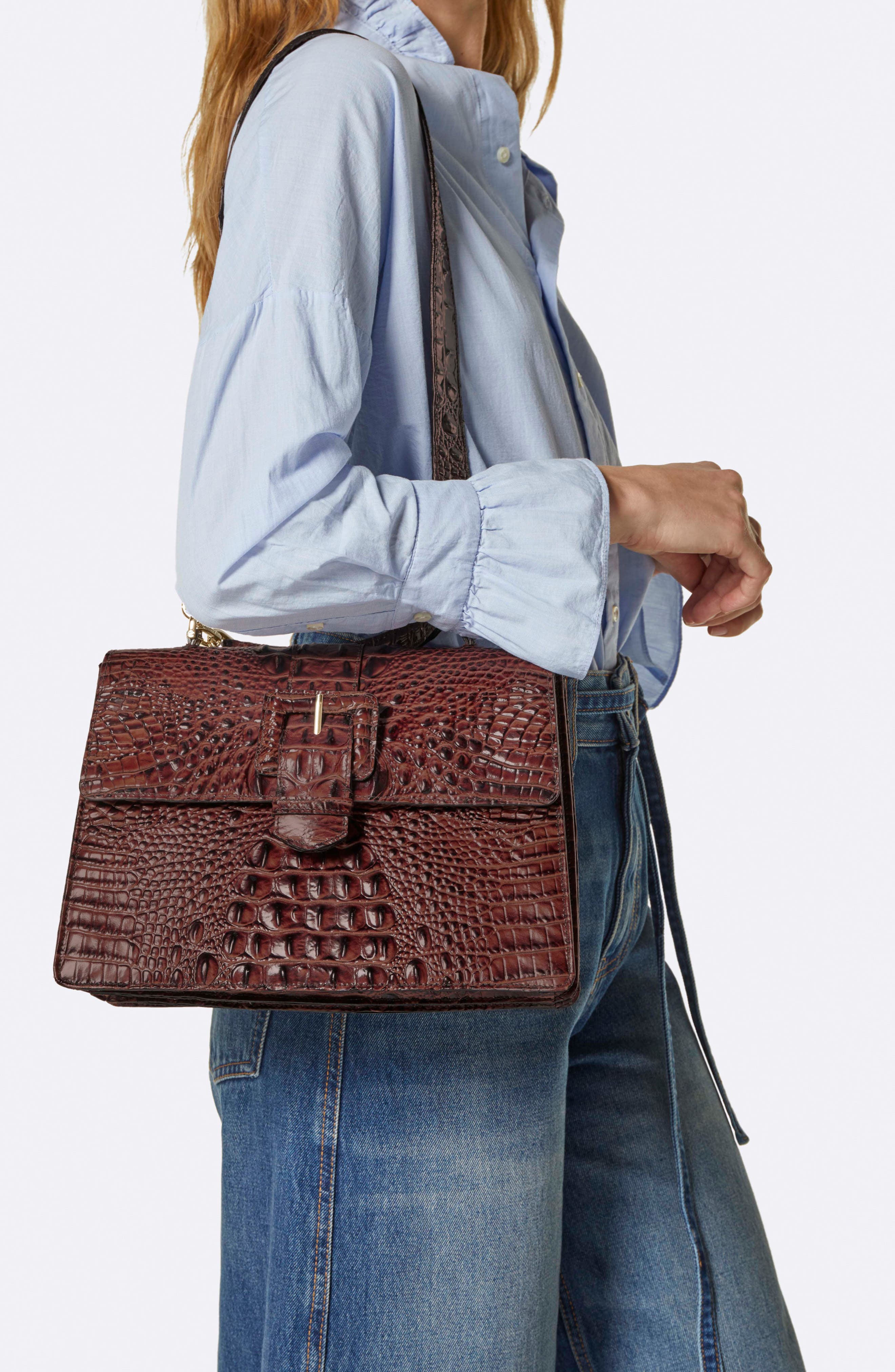Brahmin Hallie Croc Embossed Leather Top Handle Bag, Alternate, color, 