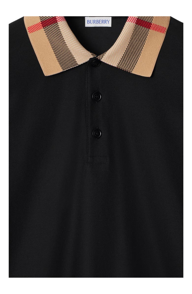 Burberry Long-sleeve Check Collar Cotton Polo Shirt, Alternate, color, Black