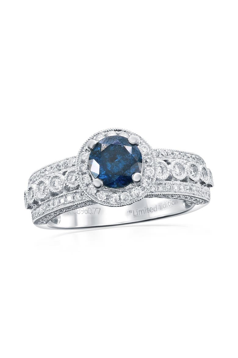 14K White Gold 0.89ct Blue Diamond & 0.77cttw Diamond Ring, Main, color, White Gold