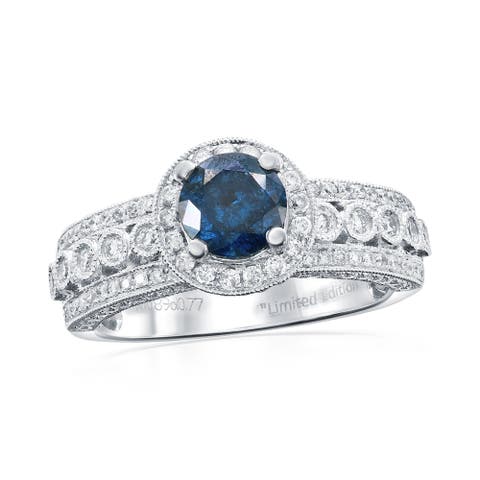 14K White Gold 0.89ct Blue Diamond & 0.77cttw Diamond Ring